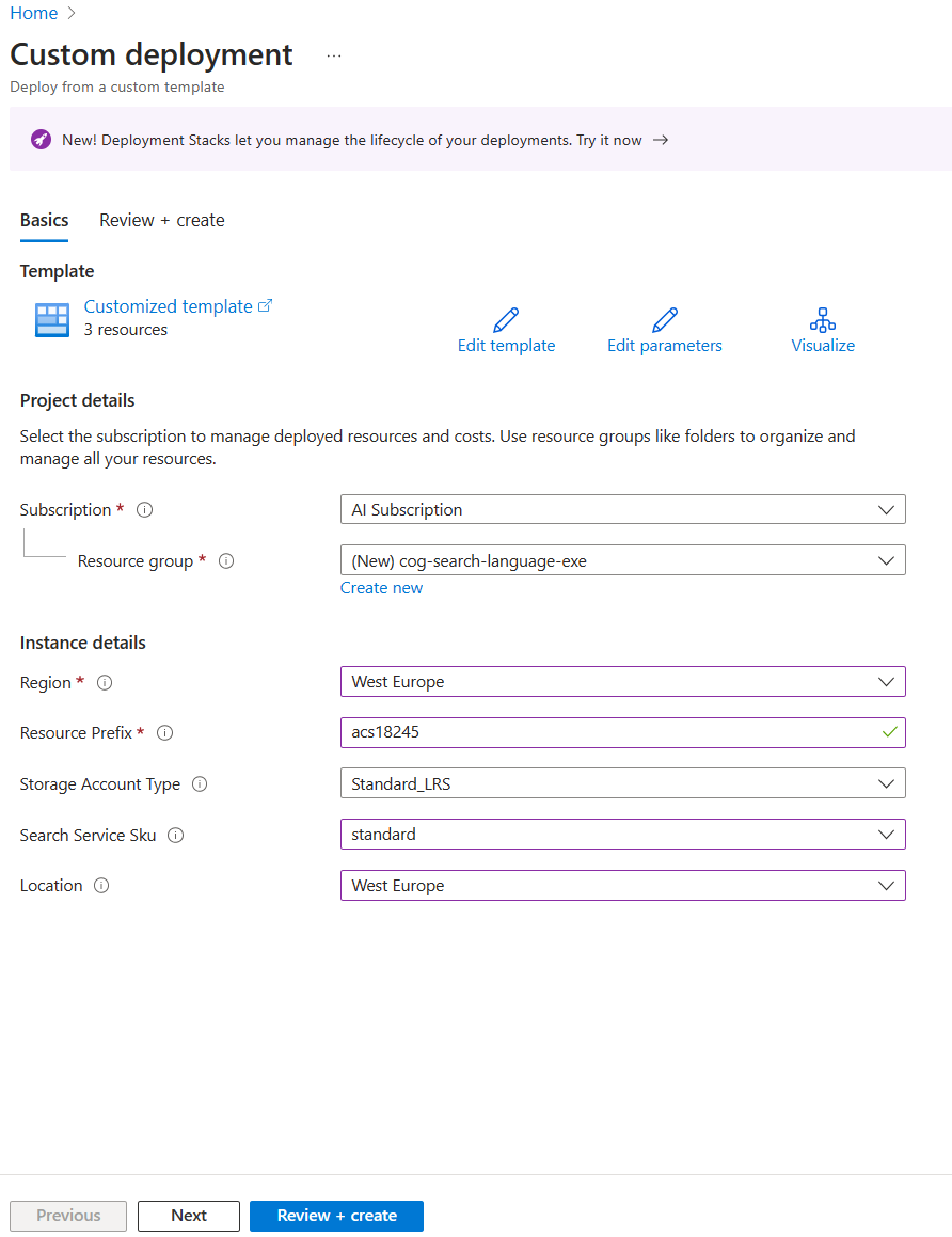A screenshot of the options shown when deploying resources to Azure.