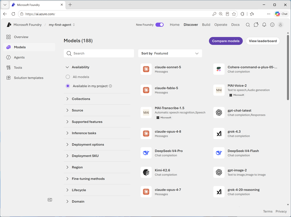 Screenshot of the AI Foundry model catalog.