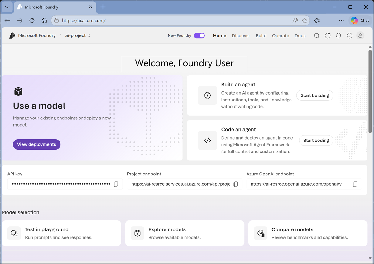 Screenshot of the Foundry project home page.