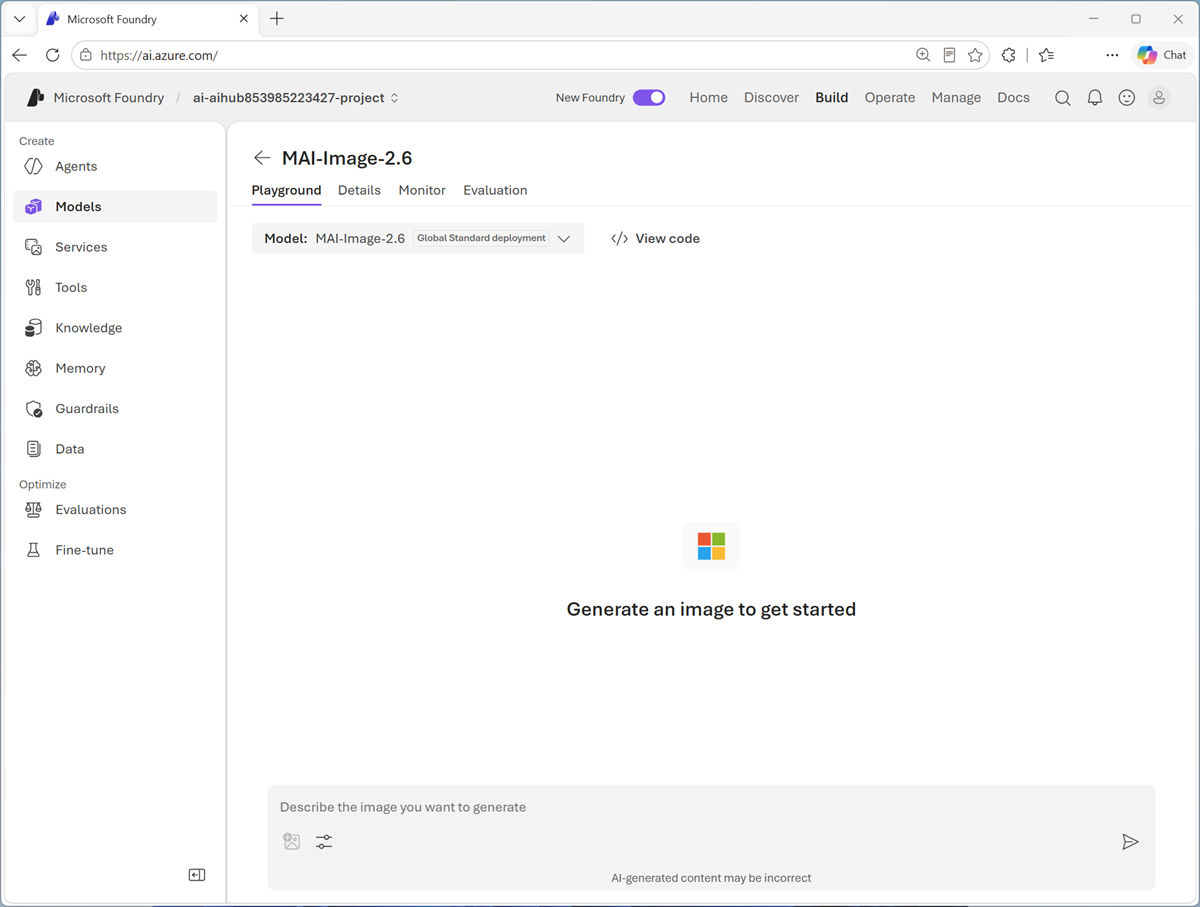 Screenshot of the image model playground.