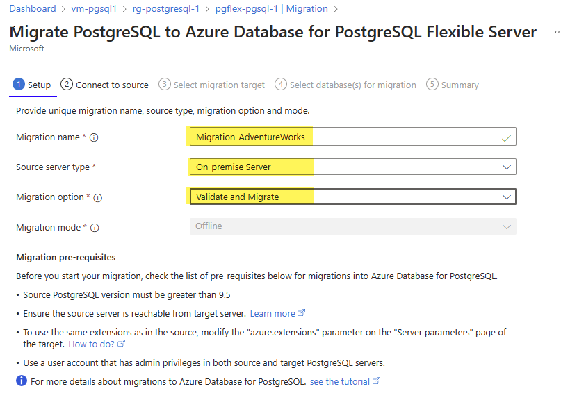 Setup offline database migration for Azure Database for PostgreSQL Flexible Server.