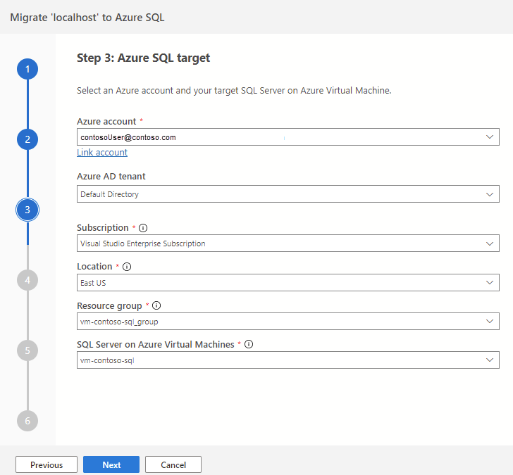 Captura de pantalla de la configuración de destino de Azure SQL en la extensión de migración de Azure de Azure Data Studio.